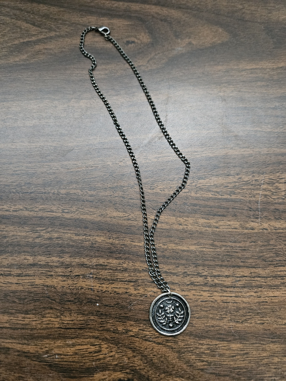 Women's Silver Wax Seal  Medallion Pendant Necklace